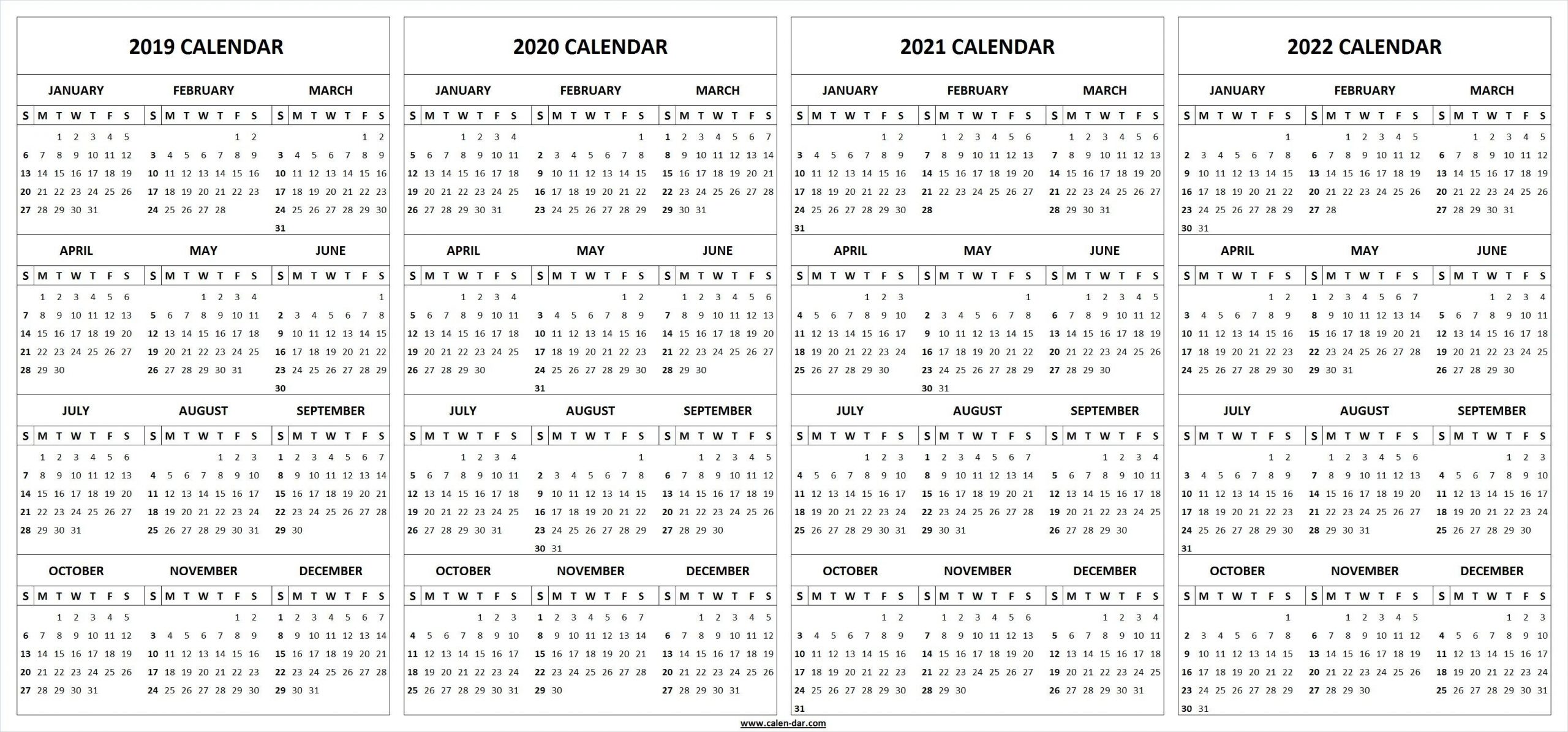2019 2020 2021 2022 Calendar Blank Template | 2021