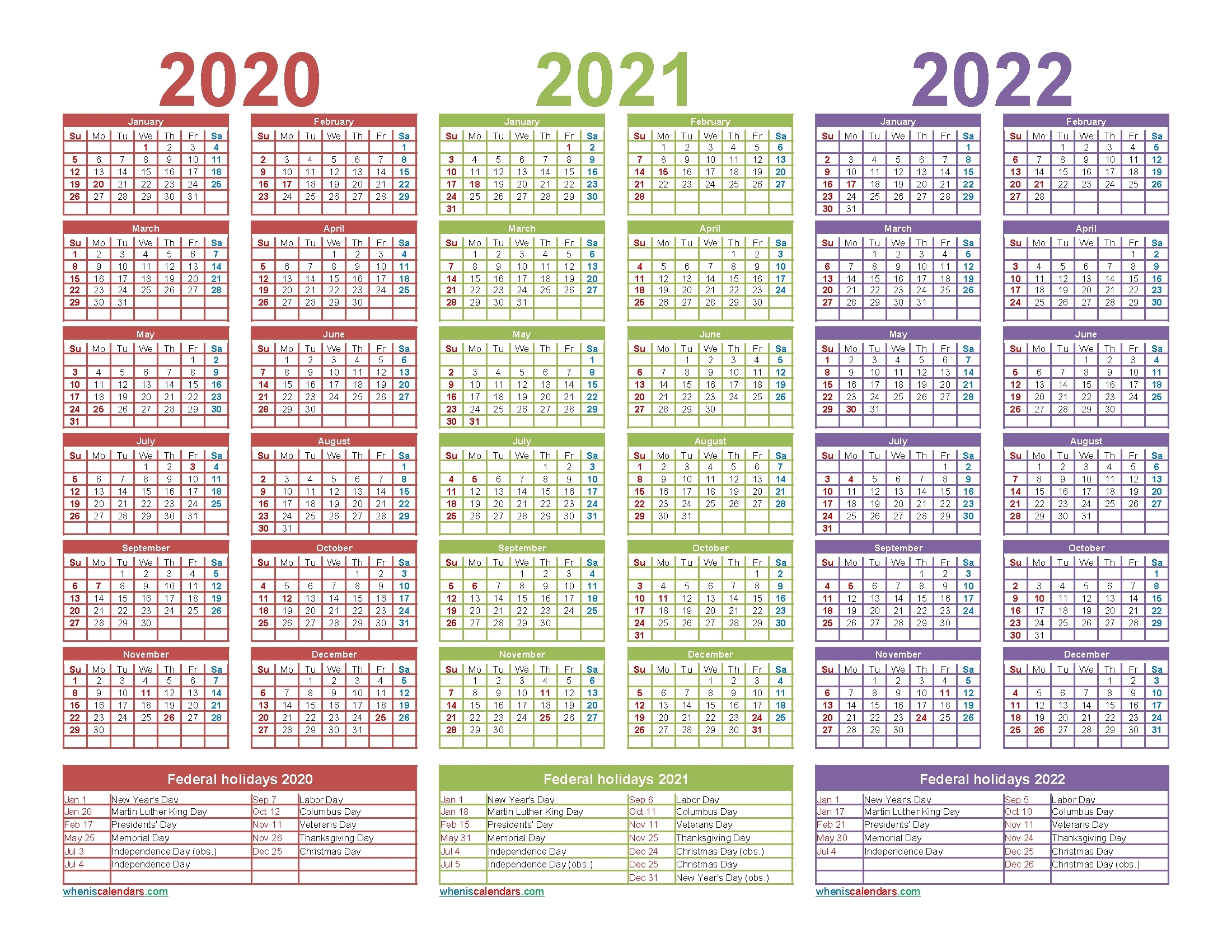2020 2021 2022 2023 Calendar Printable One Page - Calendar