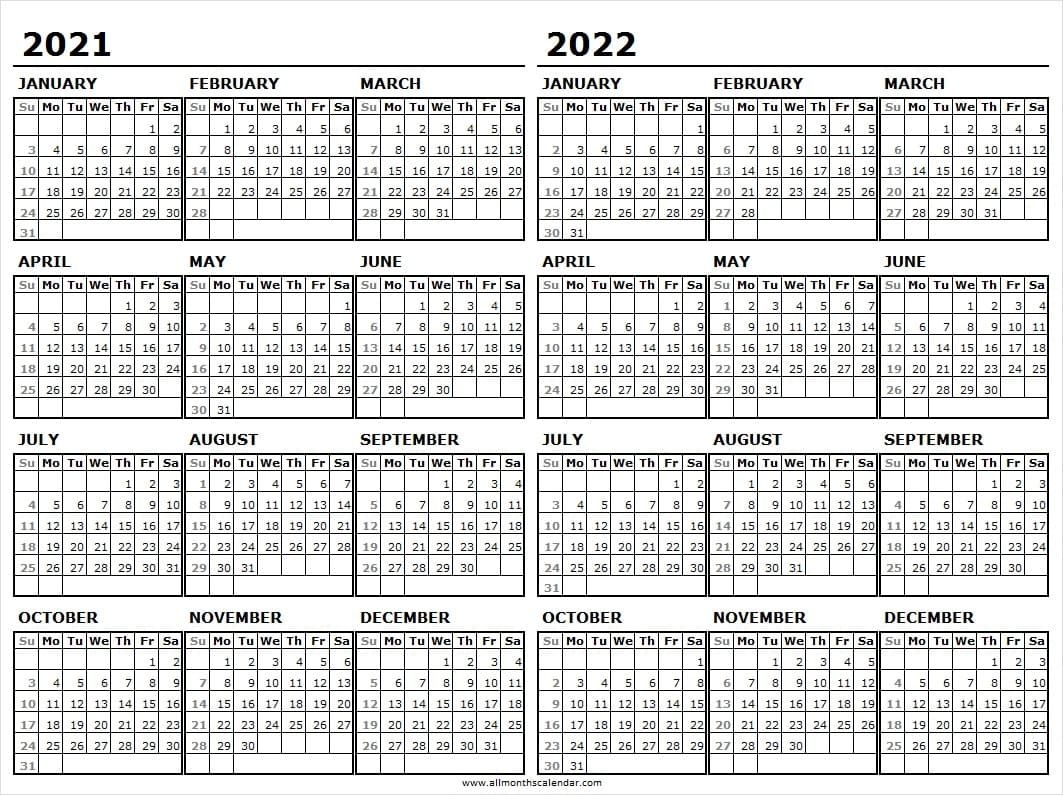 2021-2022 Calendar Free Printable Template - Two Year