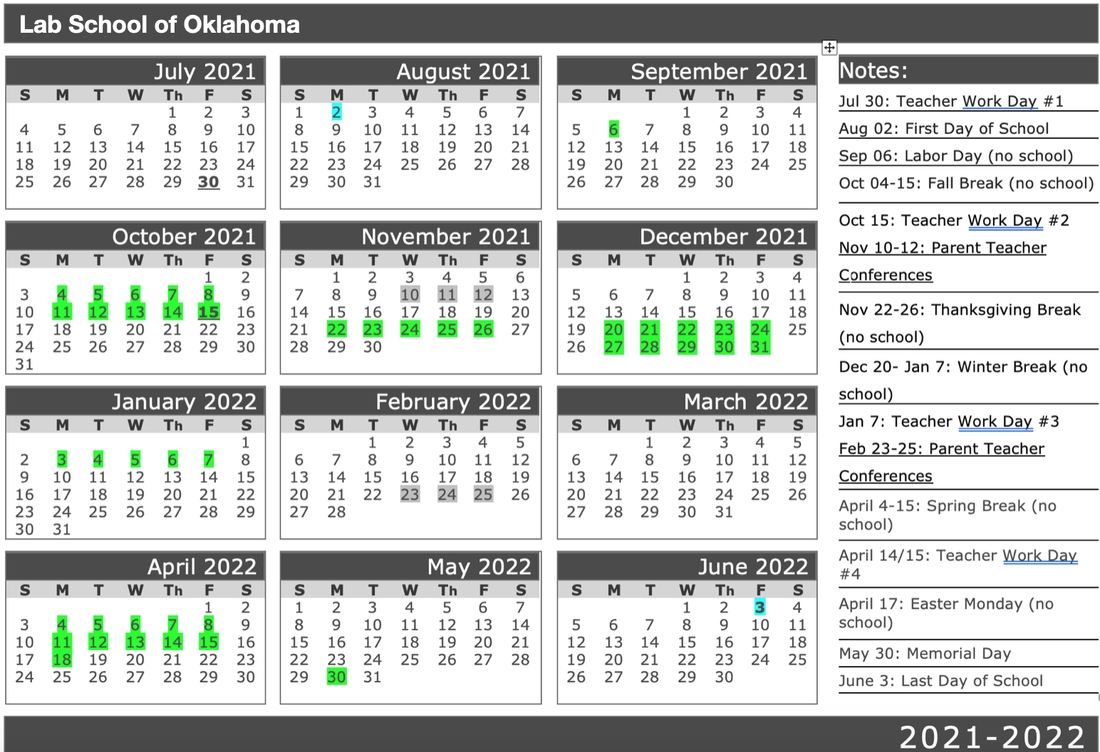 2021-2022 Calendar - Lab School Of Oklahoma