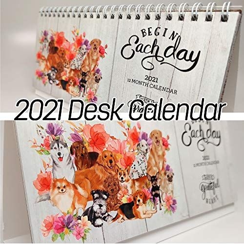 2021-2022 Stand Up Desk Calendar-Cute Dog And Floral Bloom