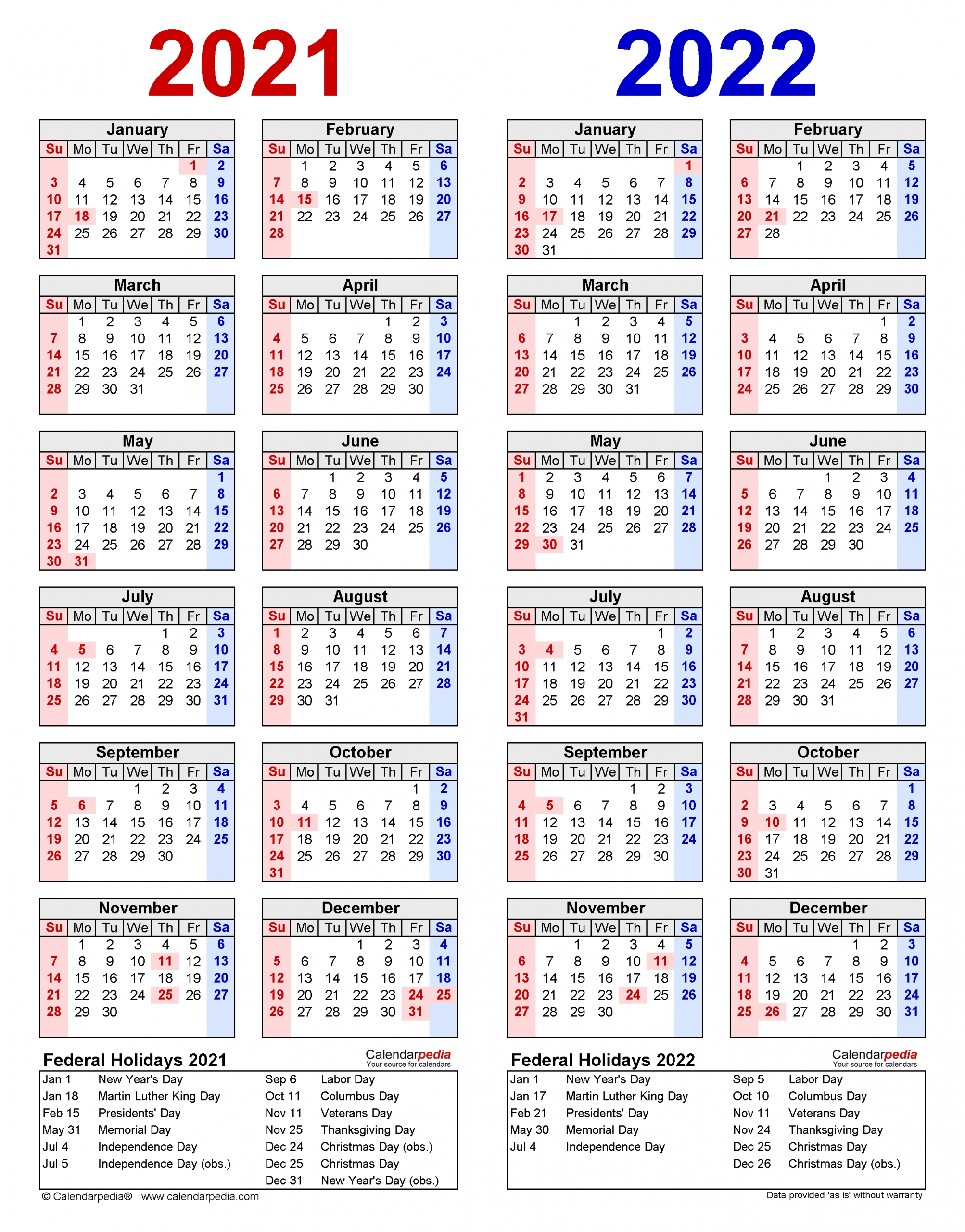 2021-2022 Two Year Calendar - Free Printable Excel Templates