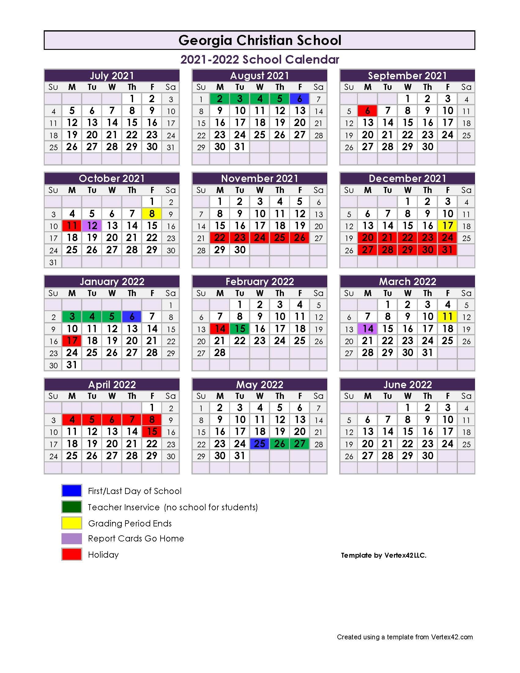 2021-22 School Calendar - Georgia Christian School