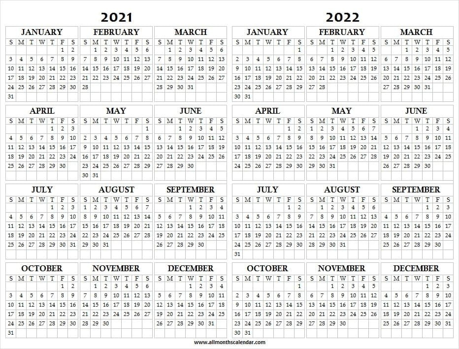 2021 And 2022 Calendar Amazon - Blank Calendar Template Online
