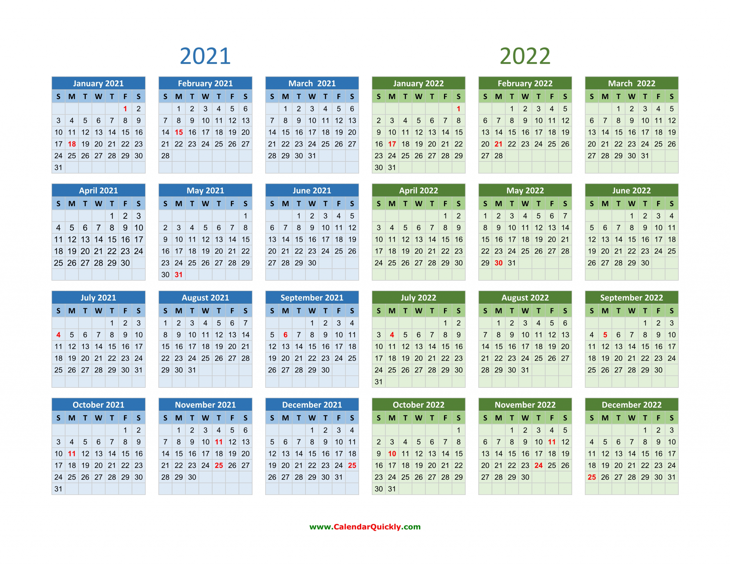 2021 And 2022 Calendar | Calendar Quickly
