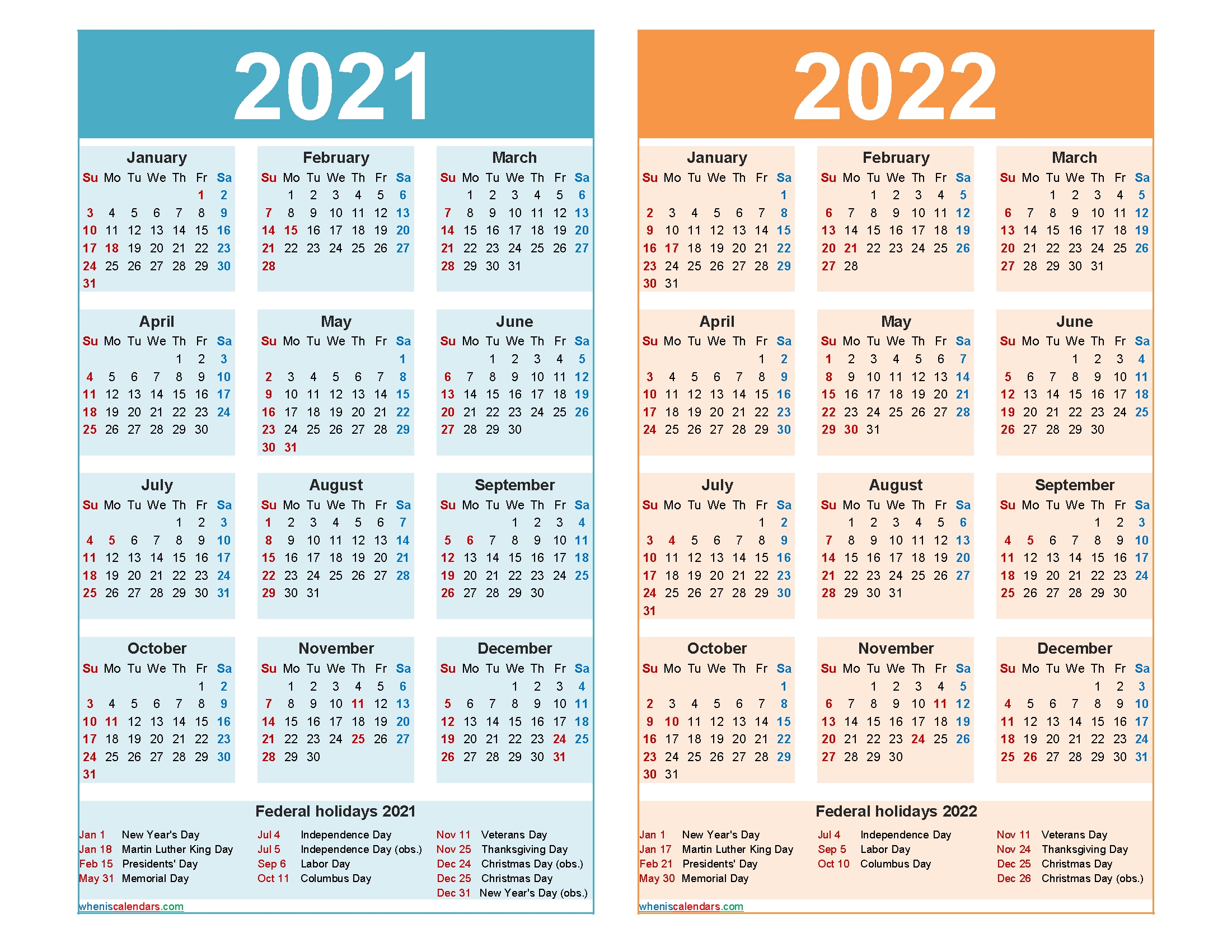 2021 And 2022 Calendar Printable Word, Pdf - Free