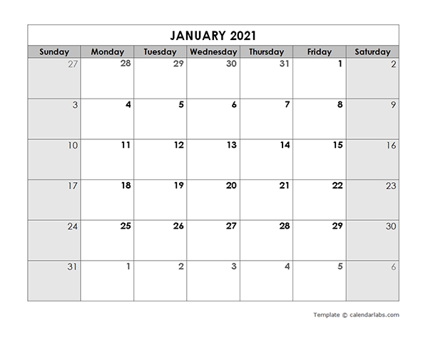 2021 Blank Monthly Calendar - Free Printable Templates