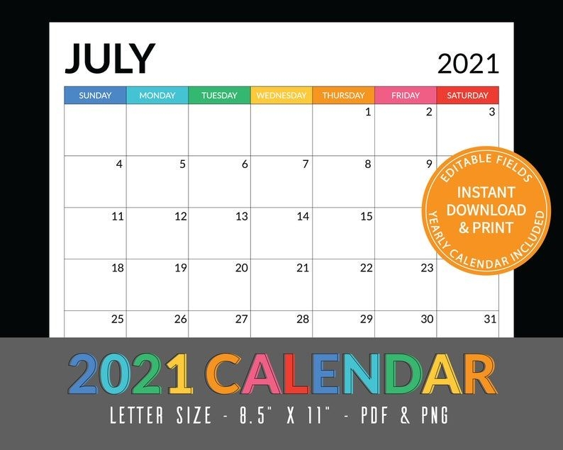 2021 Calendar 12 Month Calendar Printable Calendar | Etsy