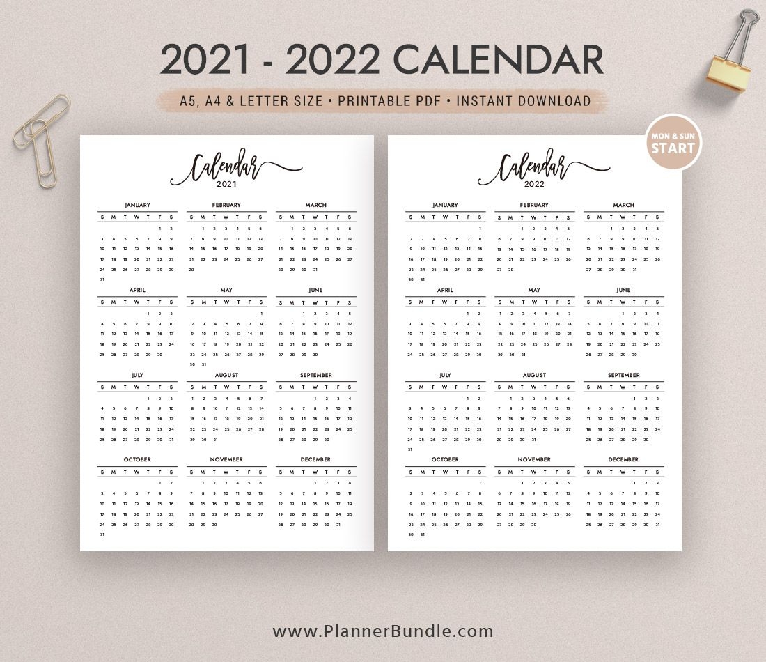 2021 Calendar, 2022 Calendar, Printableplanner Design