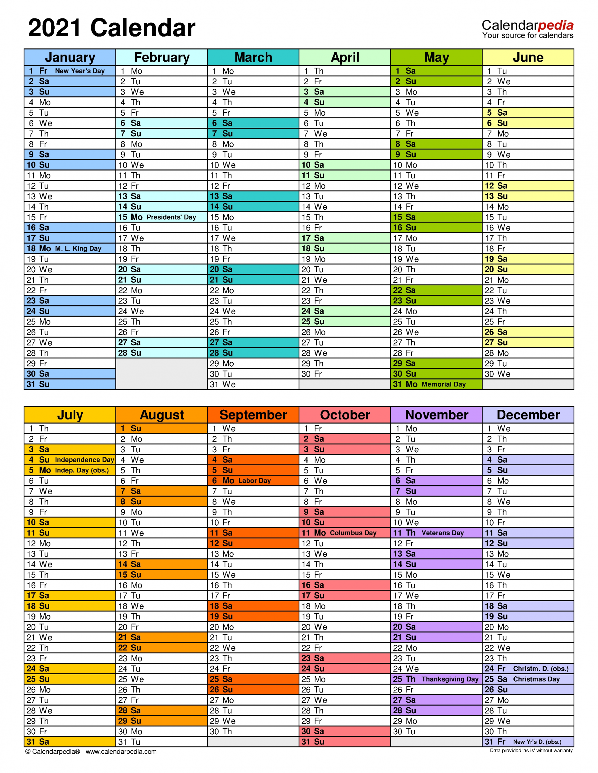 2021 Calendar - Free Printable Excel Templates - Calendarpedia