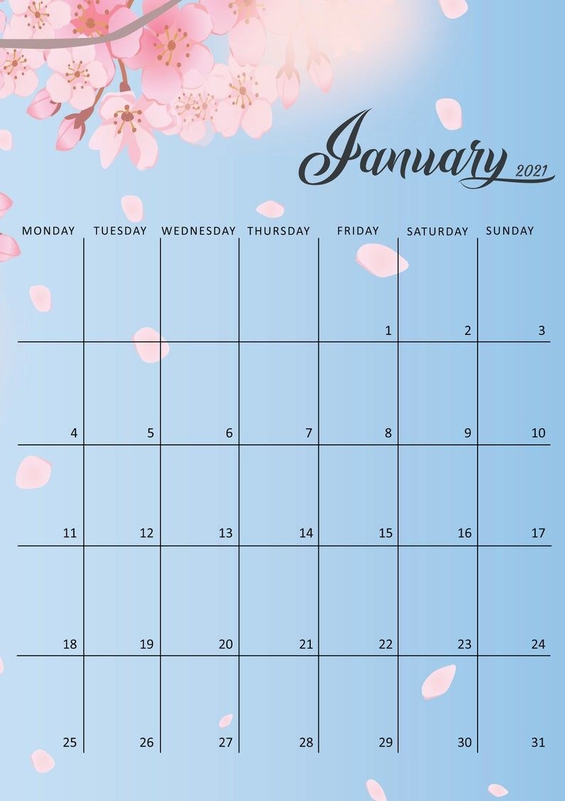 2021 Calendar Printable 2021 Calendar Template Monthly | Etsy
