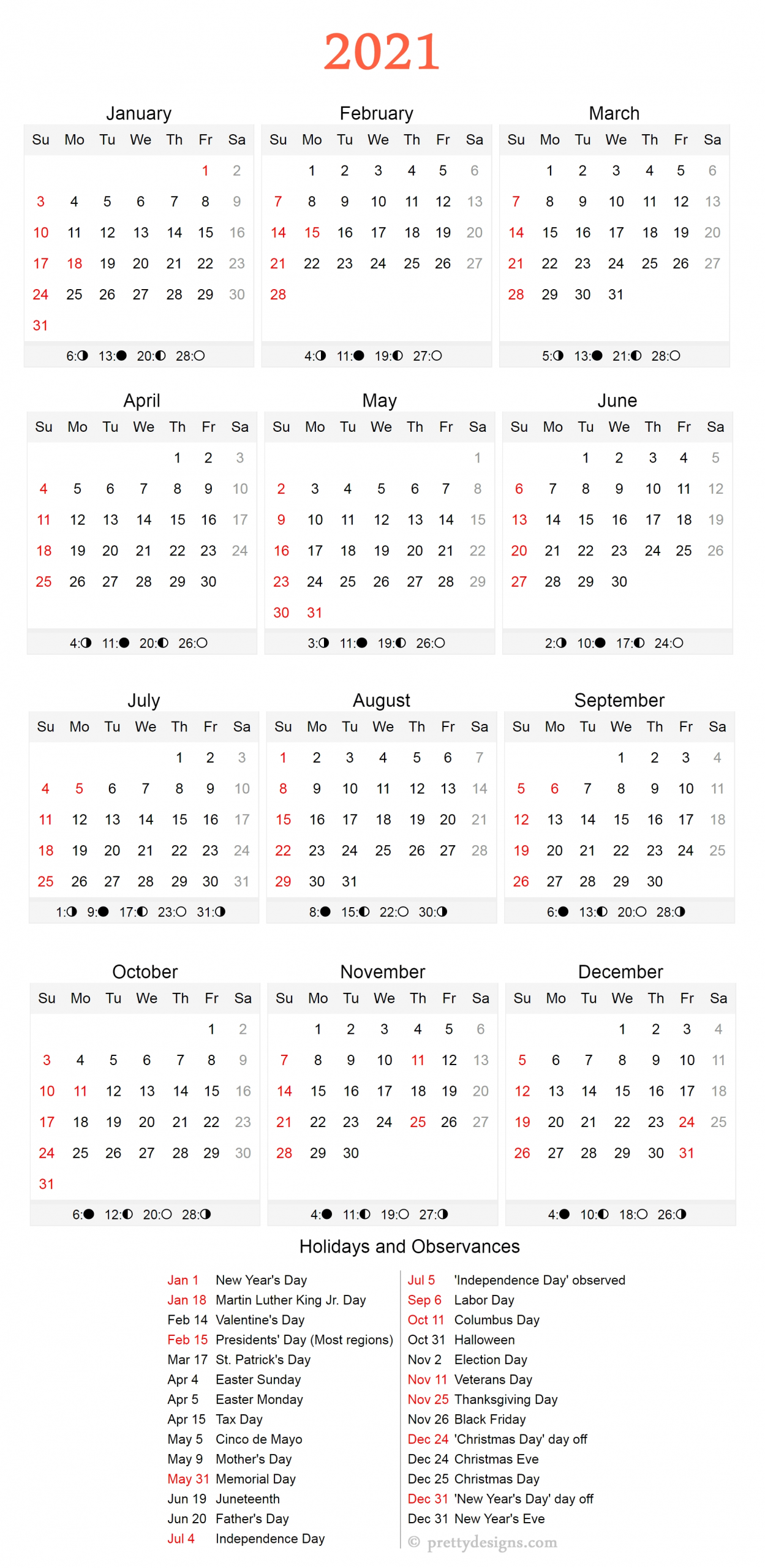 2021 Calendar With Holidays (Printable And Free Download