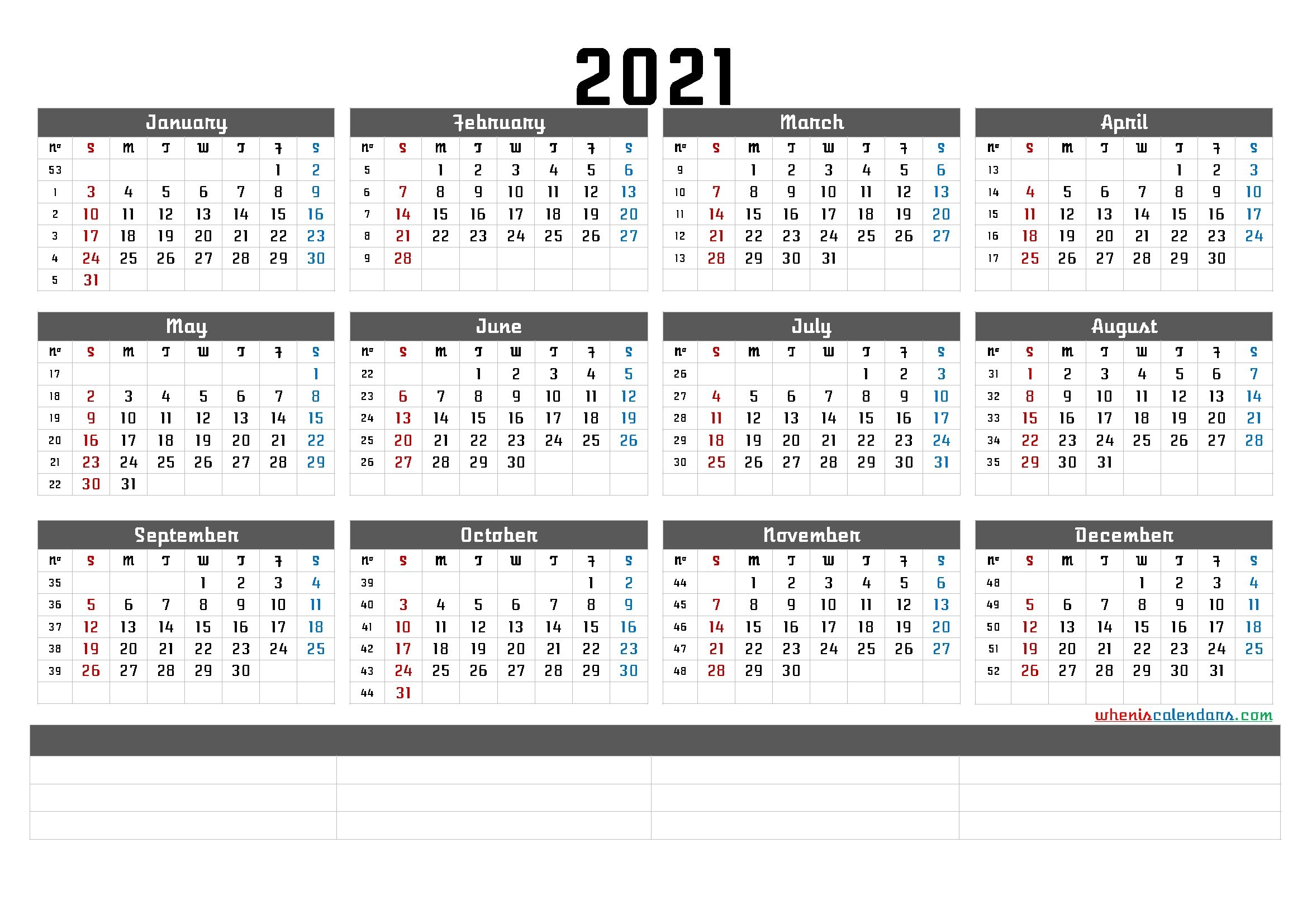 2021 Free Printable Yearly Calendar (6 Templates) | Free