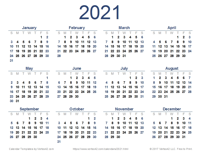 2021 Google Sheets Calendar