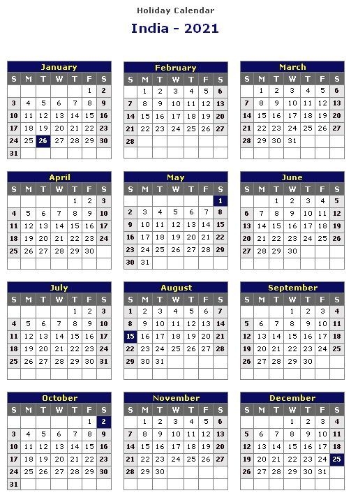 2021 Indian Calendar With Holidays | Calendar 2021