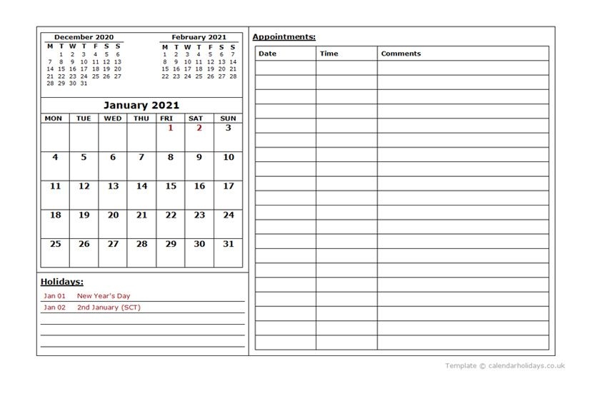 2021 Monthly Template - Calendarholidays.co.uk