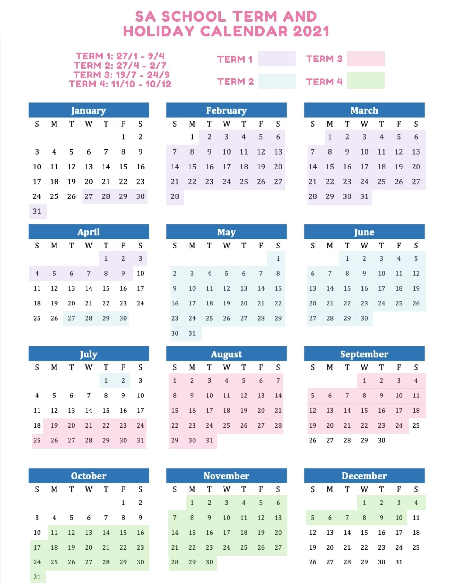 2021 School Holidays And Term Dates Australia