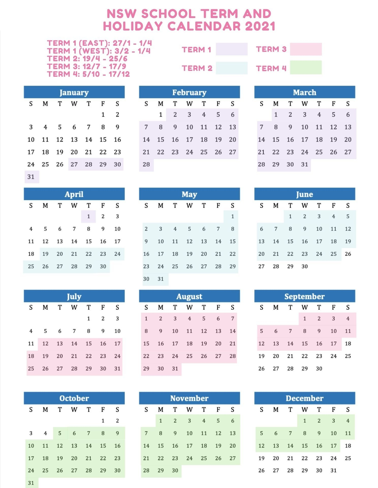 2021 School Holidays And Term Dates Australia