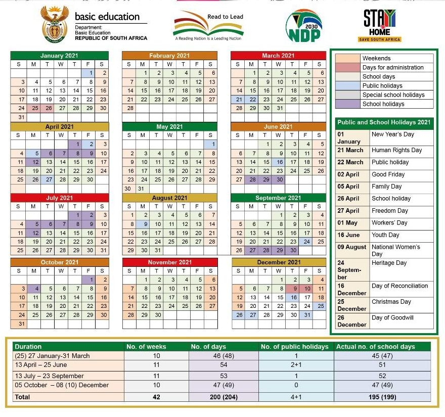 2021 School Terms Calendar | South Africa | Basic Education