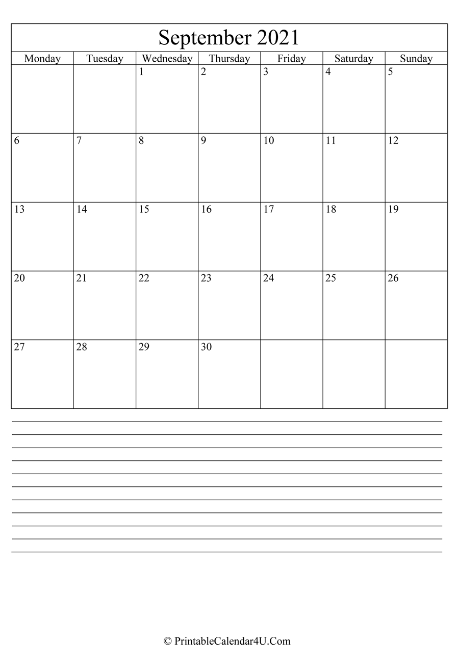 2021 September Calendar Pdf Portriat | Printable March