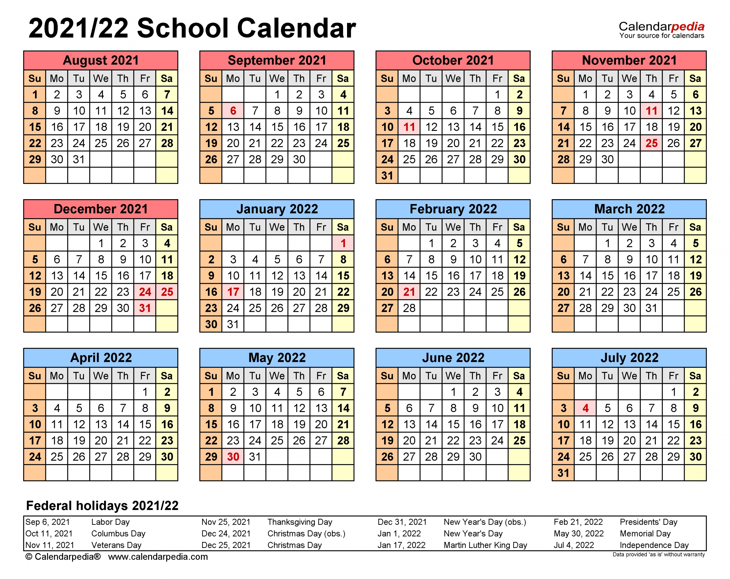 Effective 2021 Calendar 2022 Printable Pdf