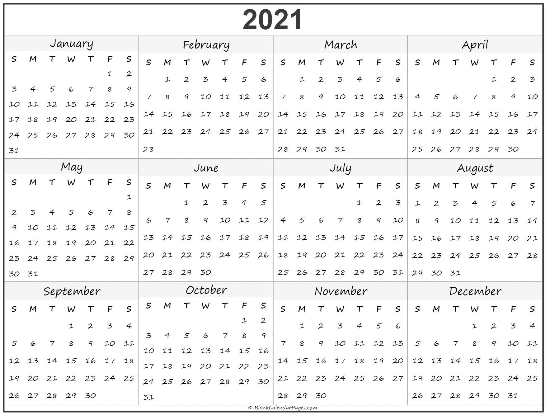 2021 Year Calendar | Yearly Printable