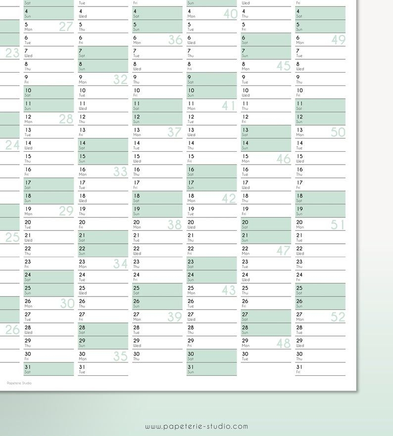 2021 Yearly Wall Calendar Printable Wall Planner 2021 Mint