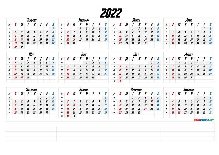 2022 12 Month Calendar Printable [Premium Templates] | 12