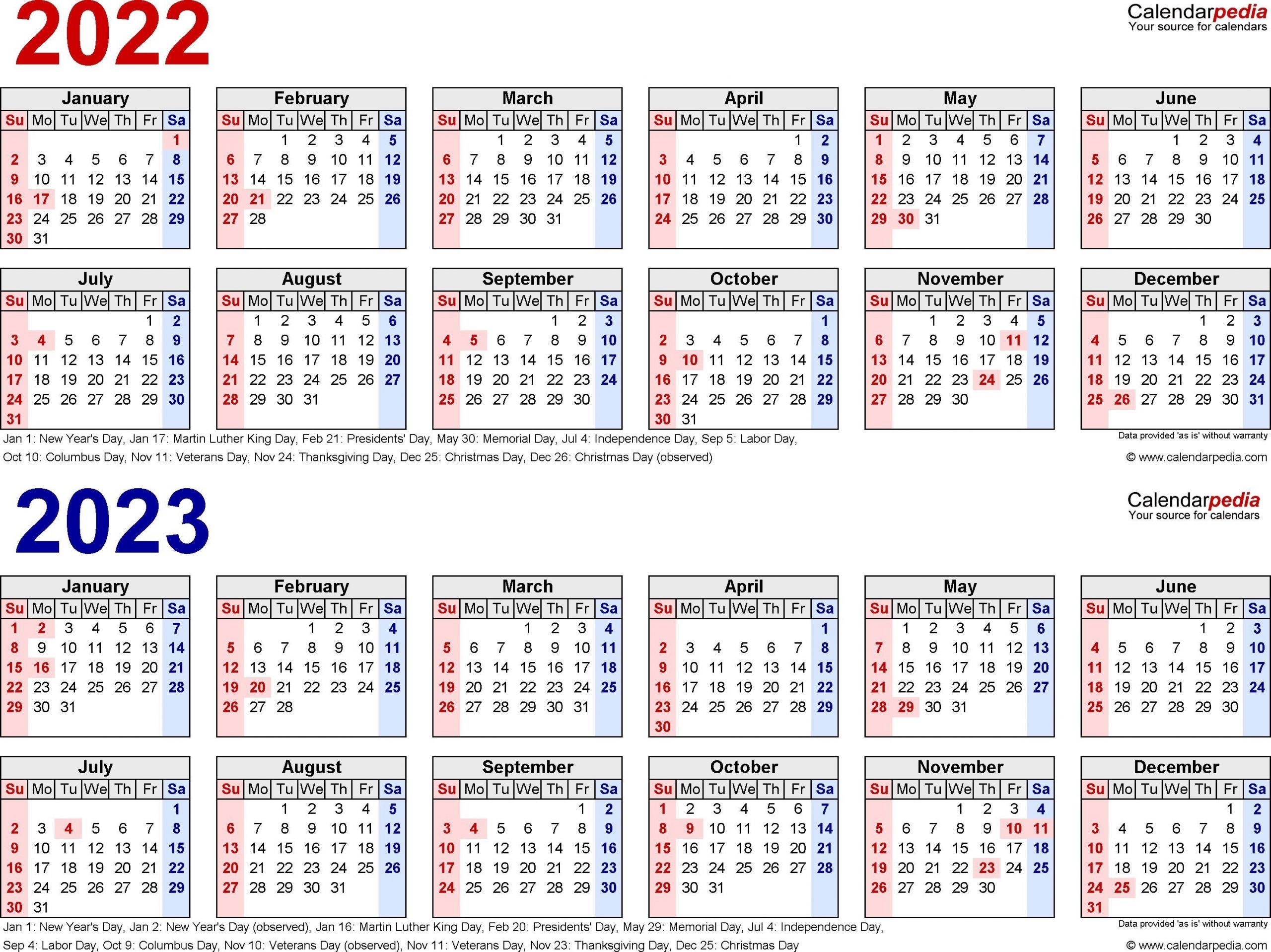 2022-2023 Calendar - Free Printable Two-Year Word