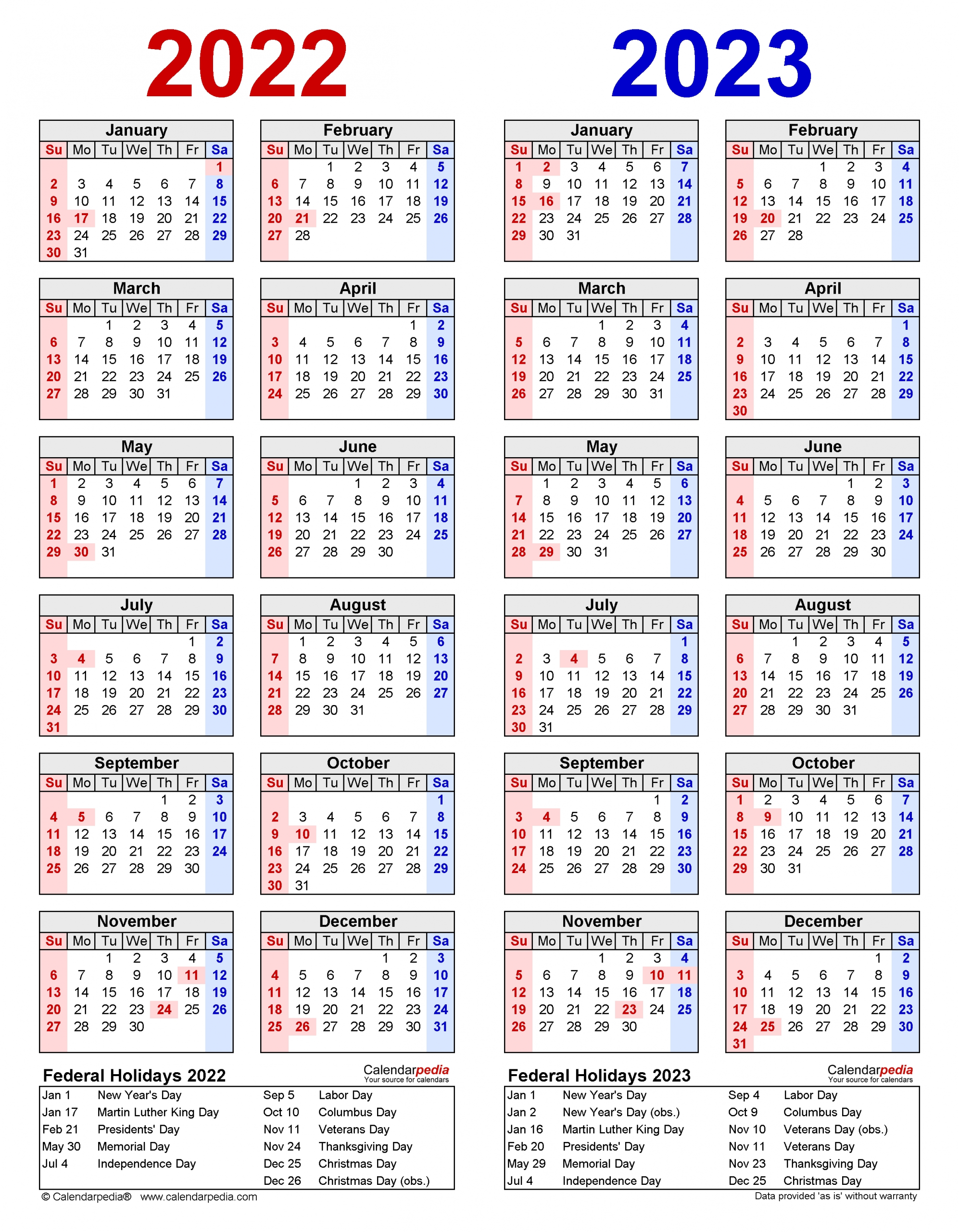 2022-2023 Two Year Calendar - Free Printable Excel Templates