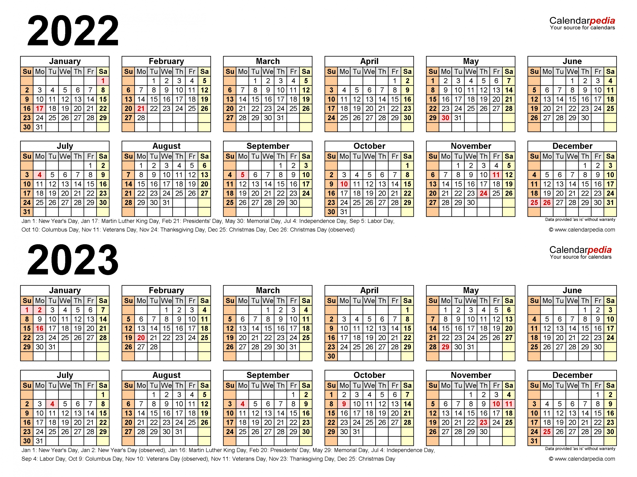 2022-2023 Two Year Calendar - Free Printable Pdf Templates