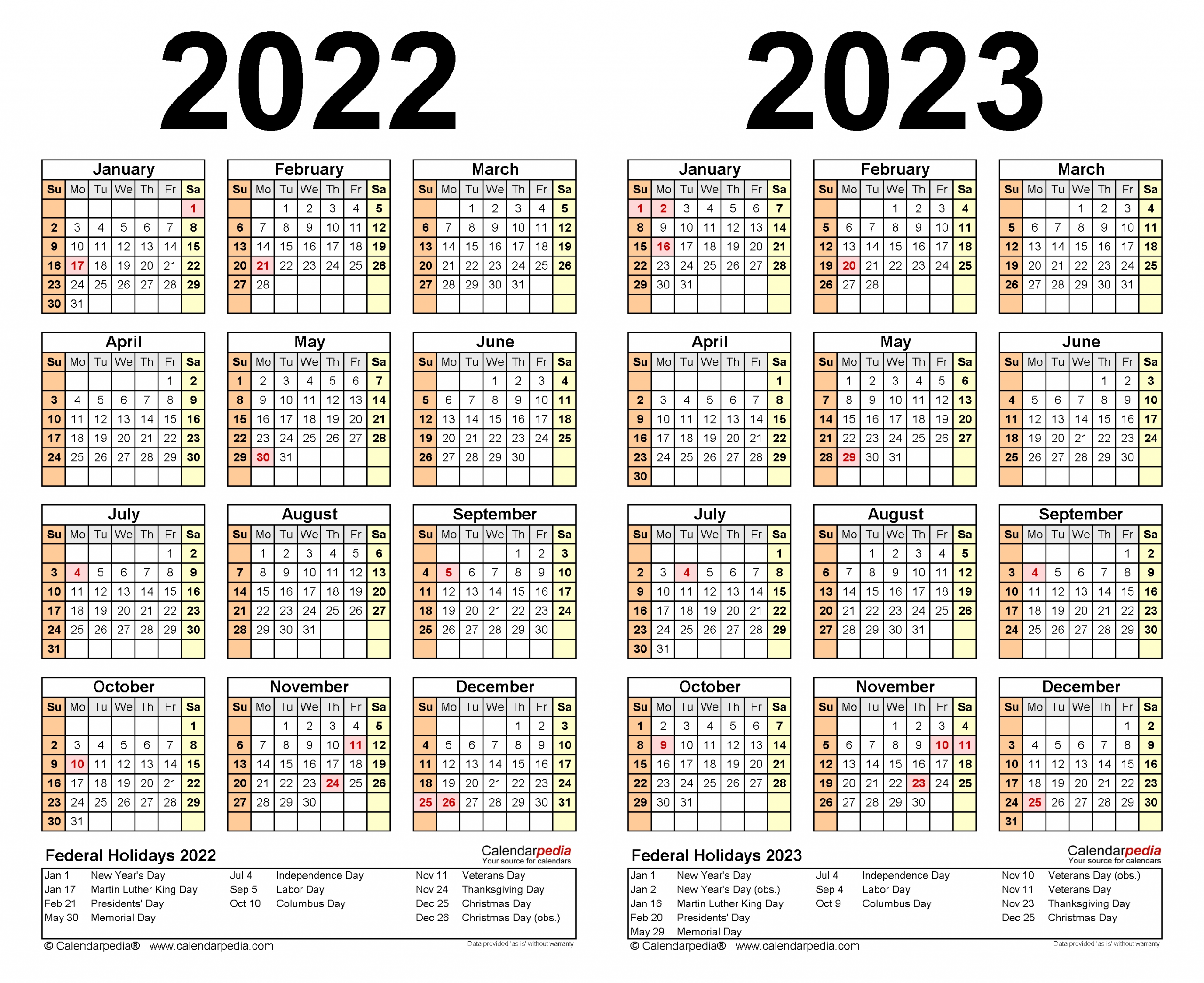 2022-2023 Two Year Calendar - Free Printable Word Templates