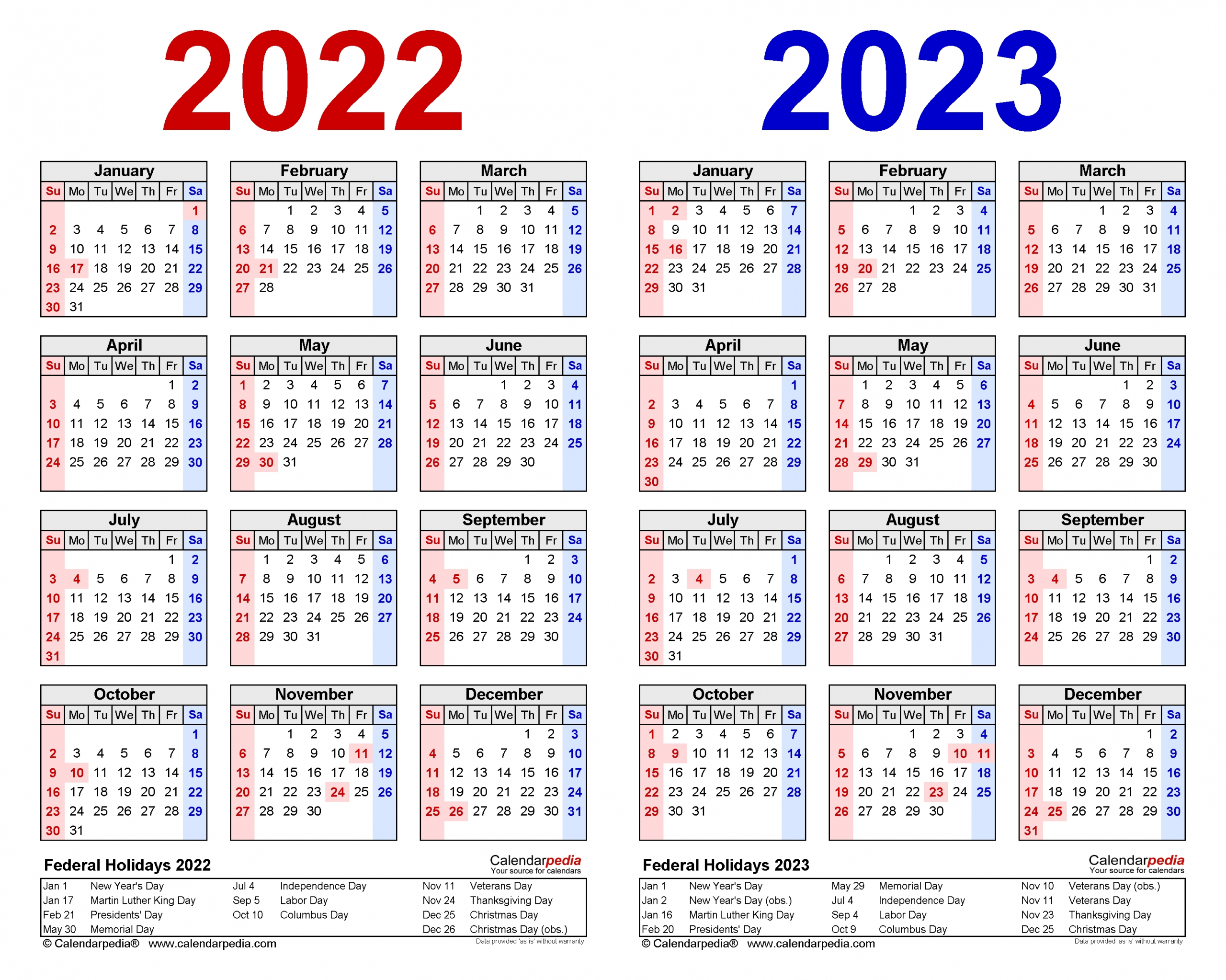 2022-2023 Two Year Calendar - Free Printable Word Templates