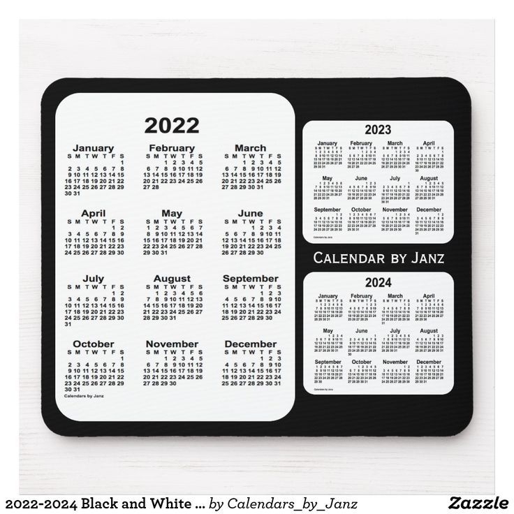 2022-2024 Black And White 3 Year Calendar By Janz Mouse