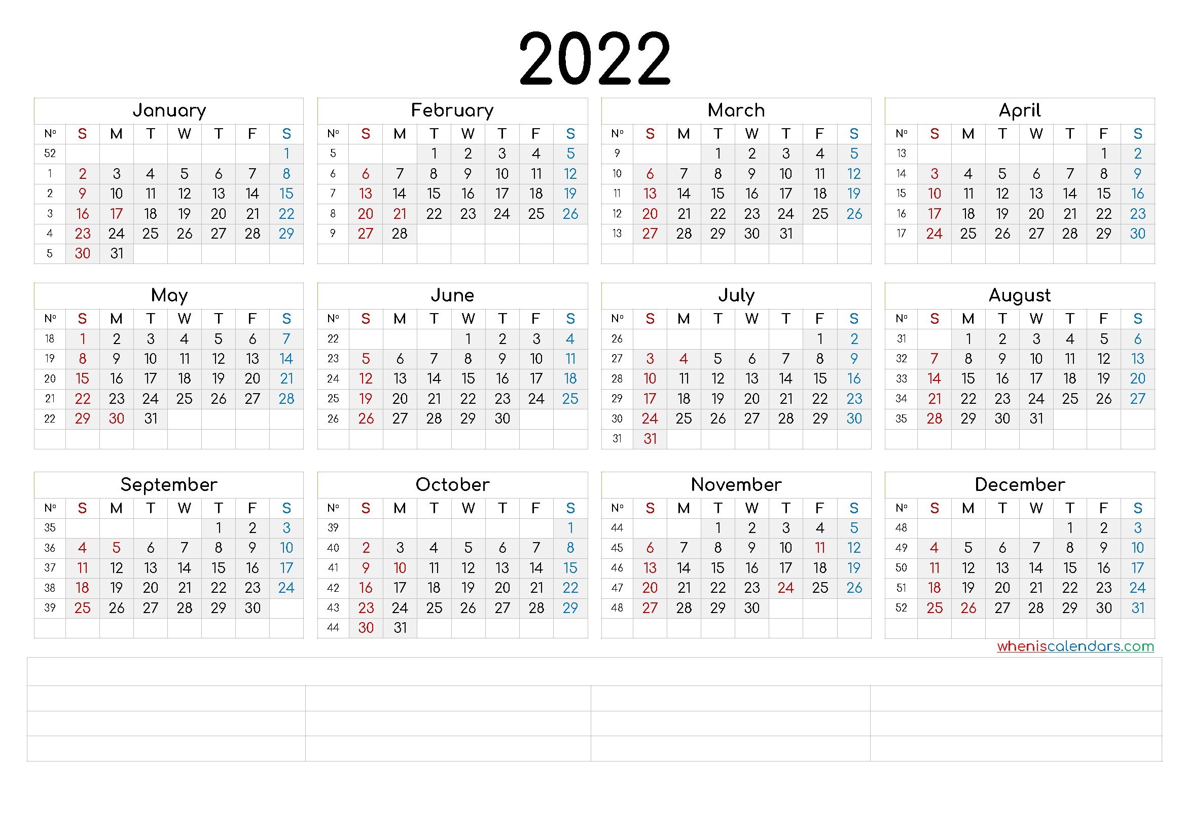 2022 Annual Calendar Printable (6 Templates)