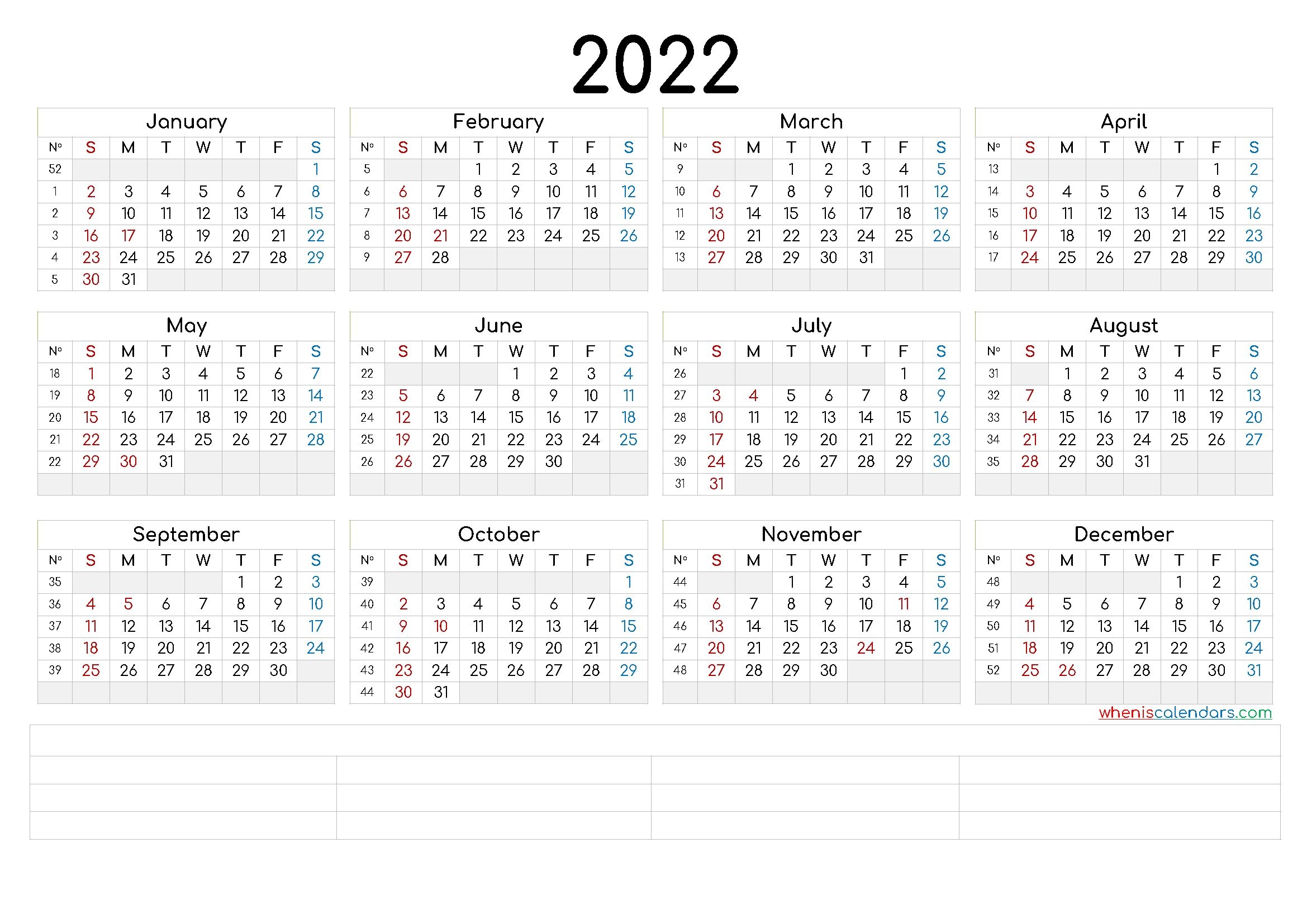 2022 Annual Calendar Printable (6 Templates)