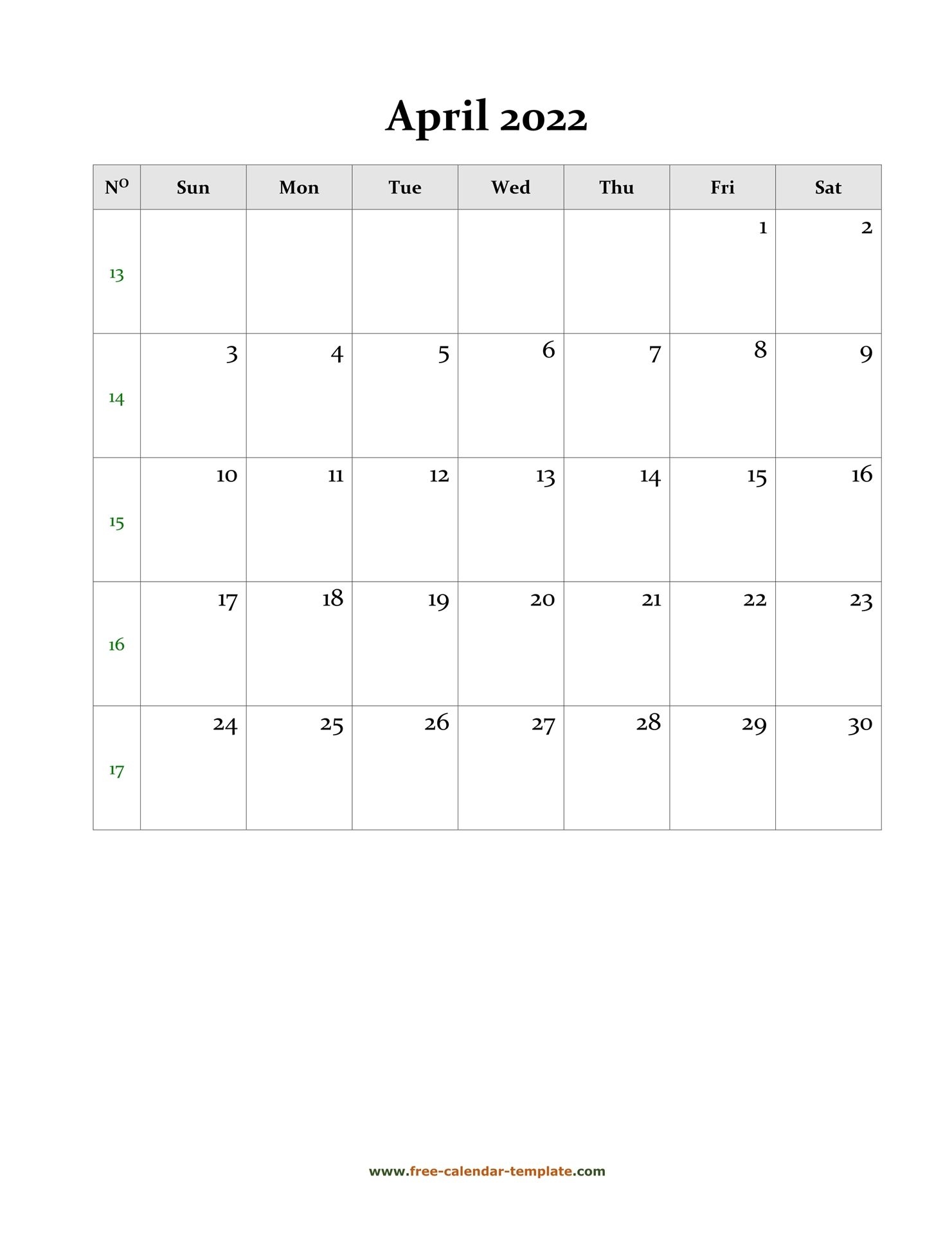 2022 April Calendar (Blank Vertical Template) | Free