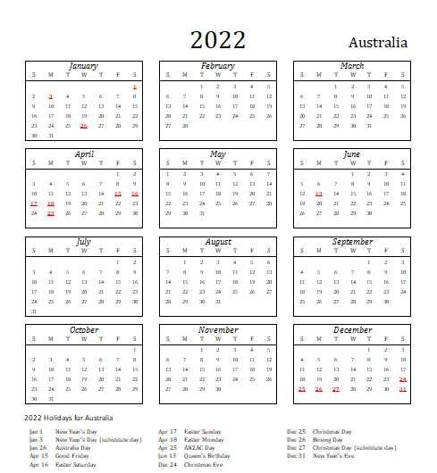 2022 Australia Calendar With Holidays | Allcalendar