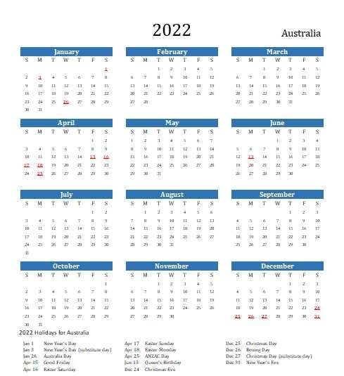 Best 2022 Calendar Australia With Holidays | Get Your Calendar Printable