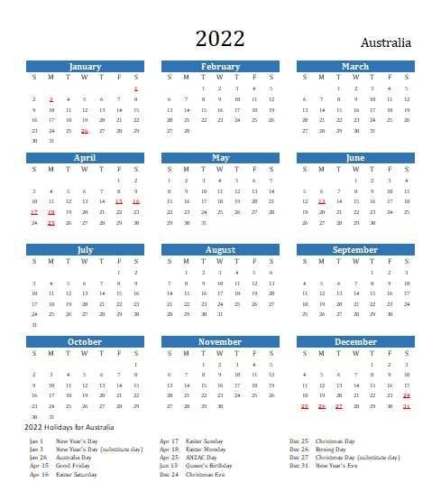 2022 Australia Calendar With Holidays | Allcalendar