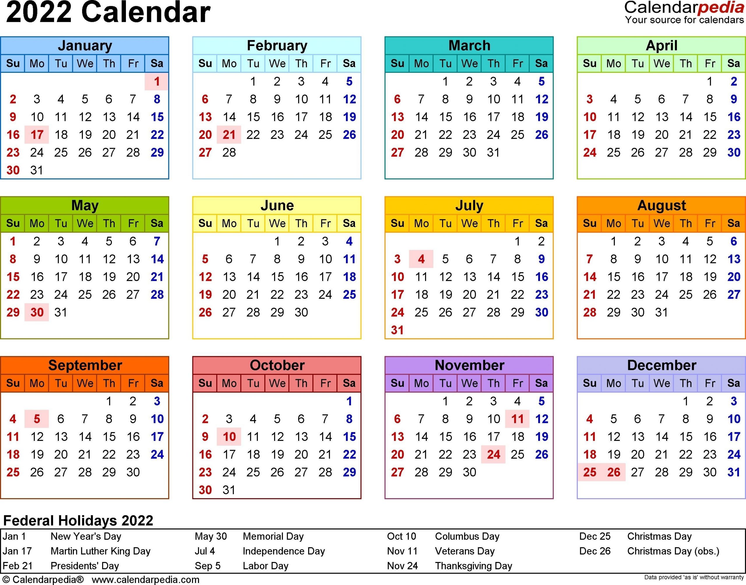 2022 Calendar - 17 Free Printable Word Calendar Templates