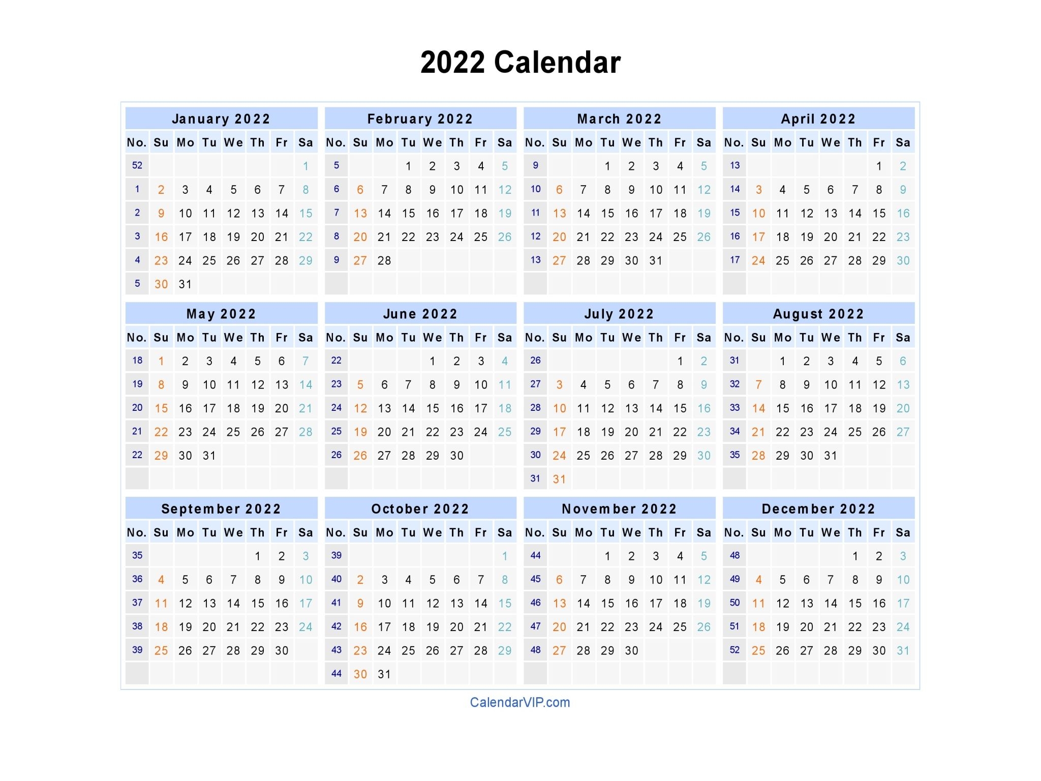 2022 Calendar - Blank Printable Calendar Template In Pdf