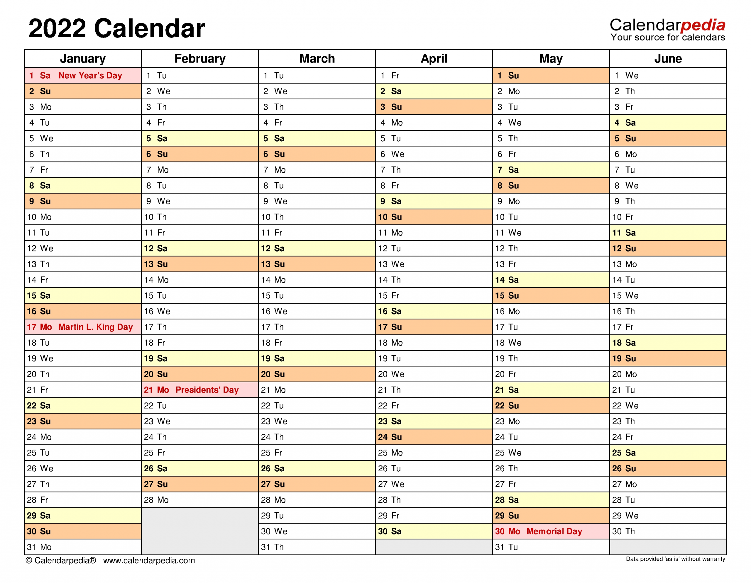 2022 Calendar - Free Printable Excel Templates - Calendarpedia