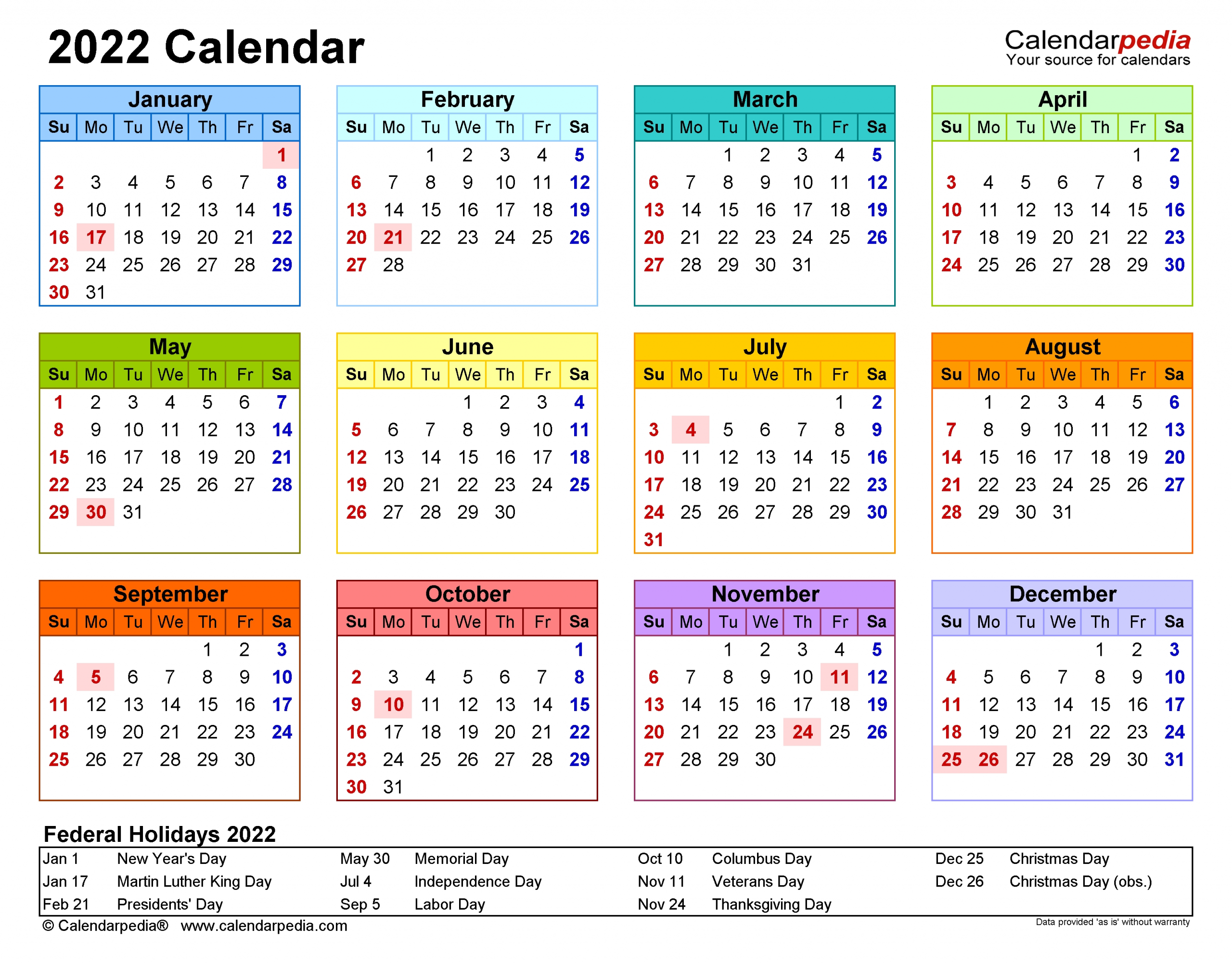 2022 Calendar - Free Printable Excel Templates - Calendarpedia