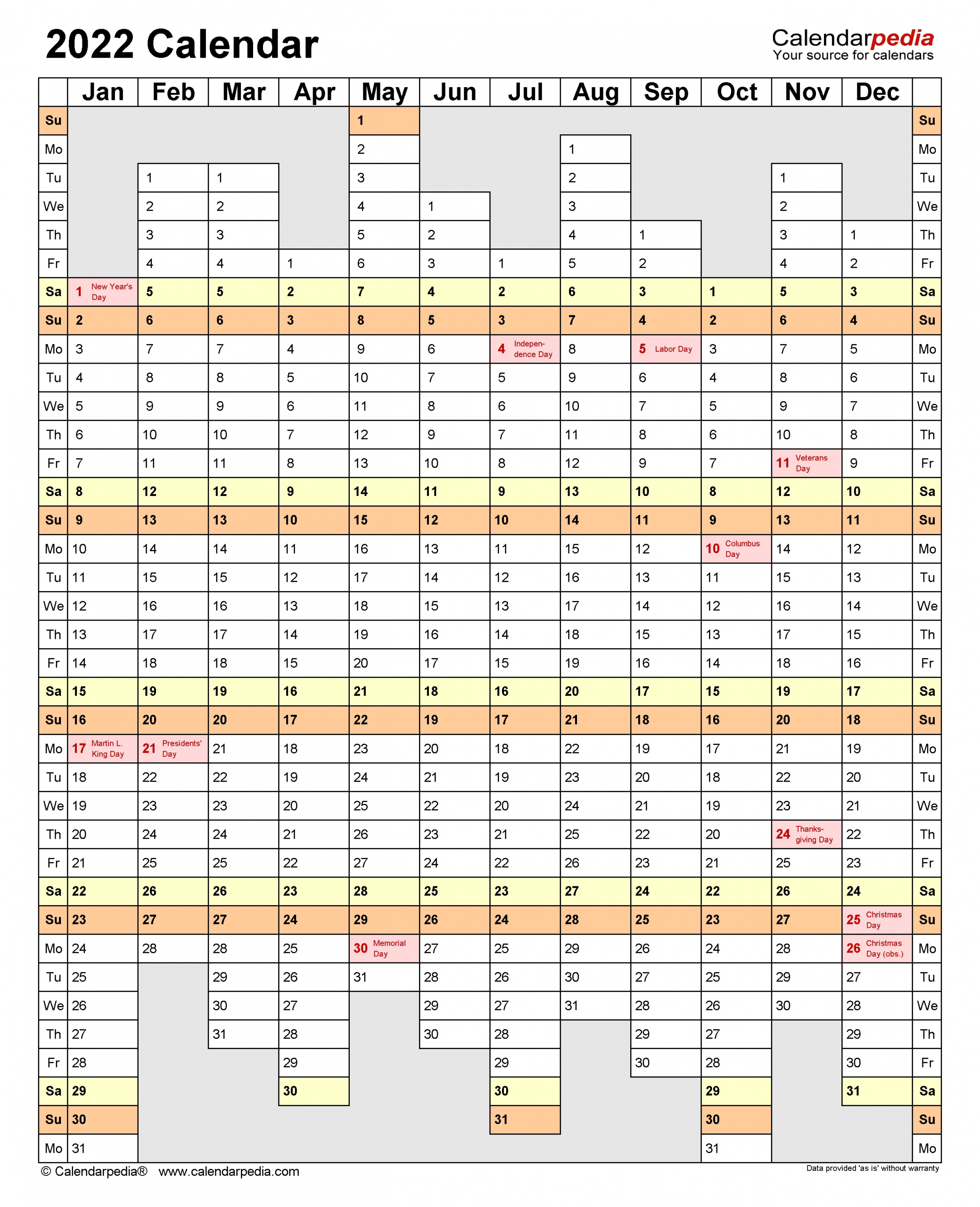 2022 Calendar - Free Printable Excel Templates - Calendarpedia