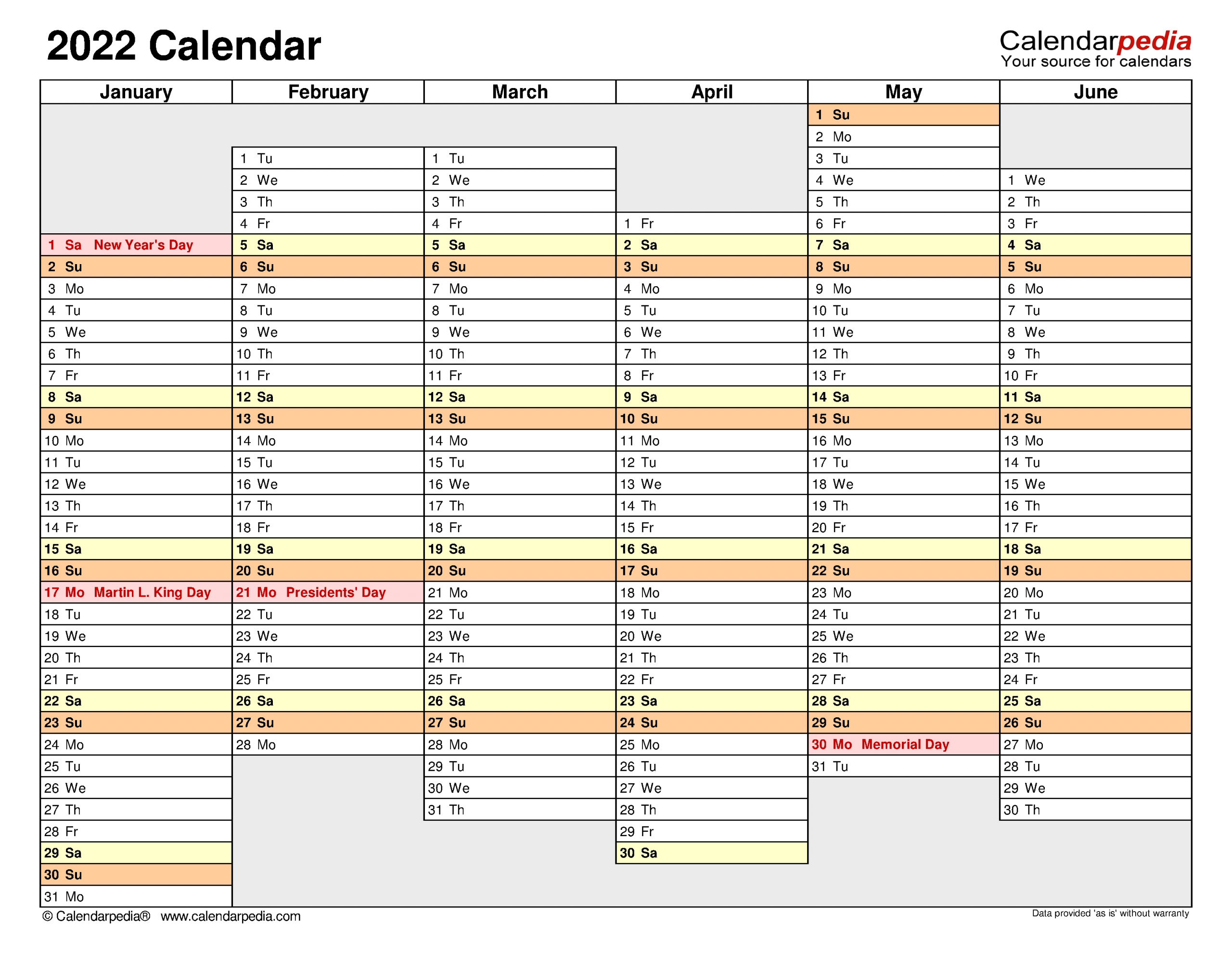 2022 Calendar - Free Printable Word Templates - Calendarpedia