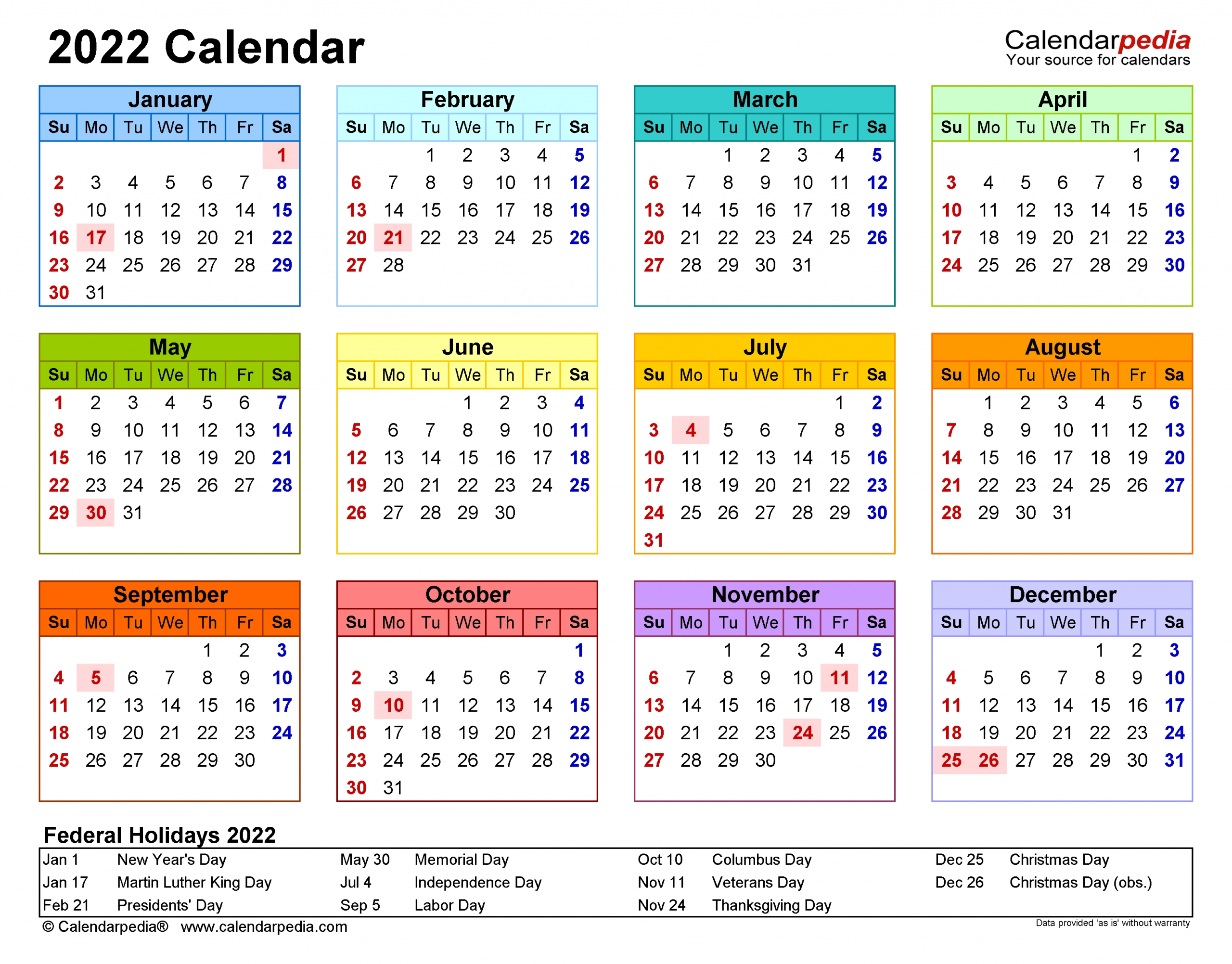 2022 Calendar - Free Printable Word Templates - Calendarpedia