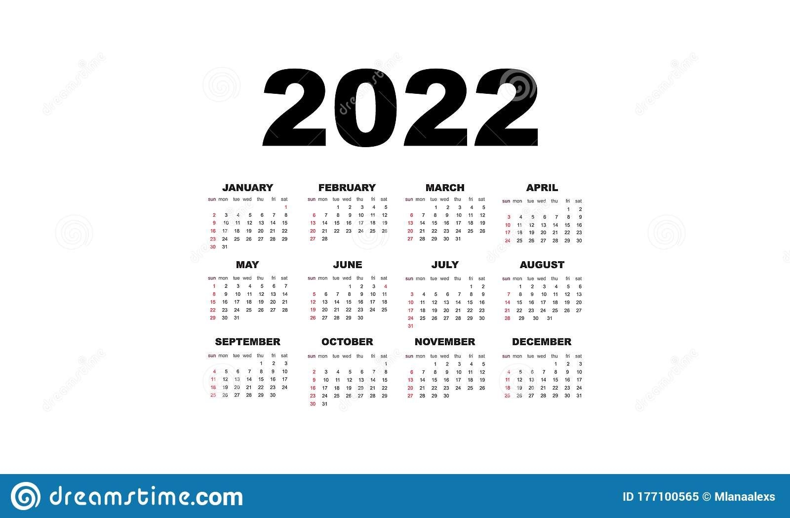 2022 Calendar Horizontal Vector Design Template, Simple