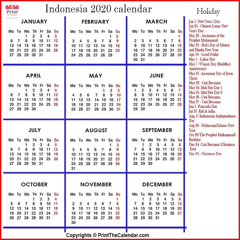 2022 Calendar Indonesia - Nexta