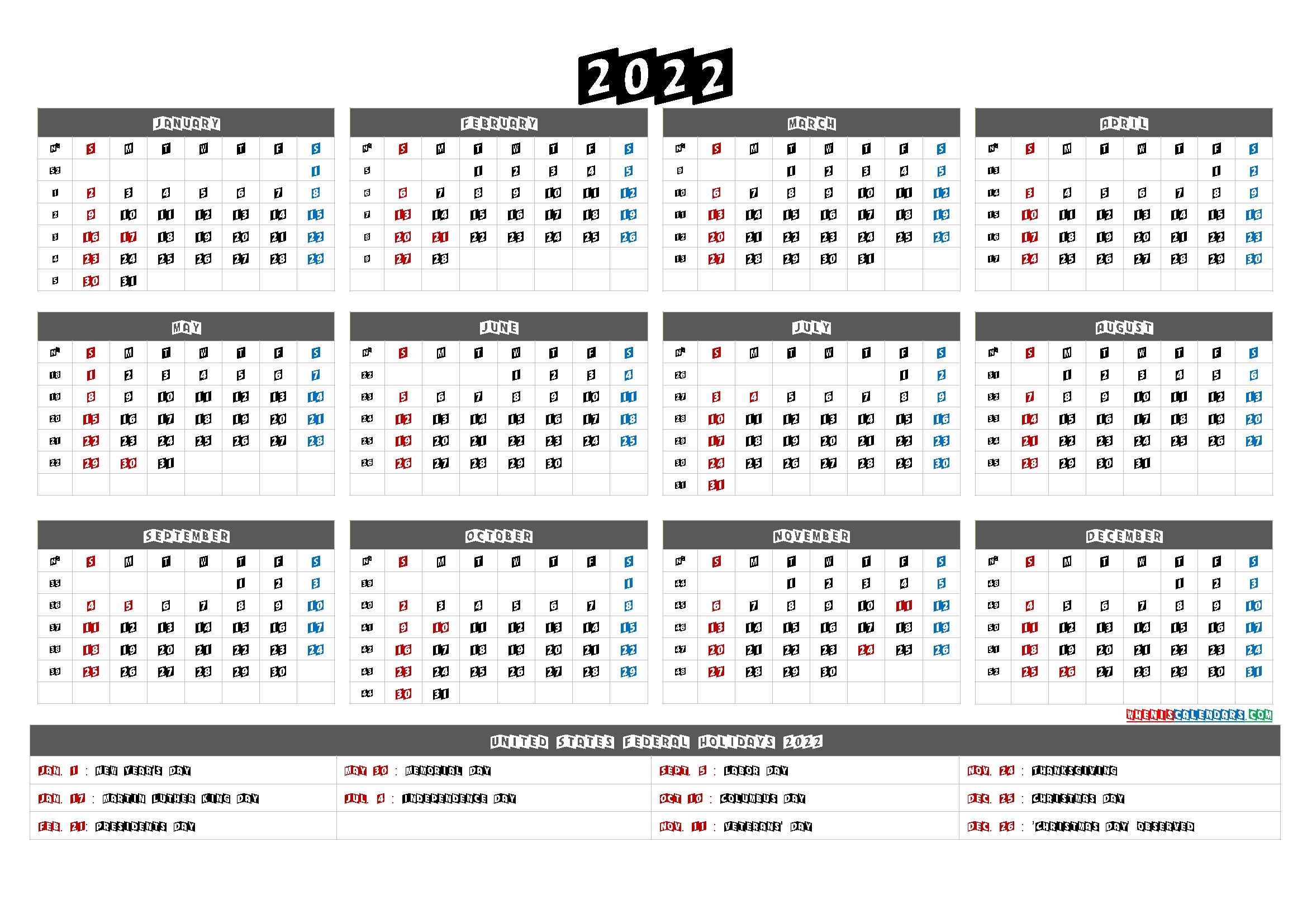 2022 Calendar Printable One Page - 6 Templates In 2020
